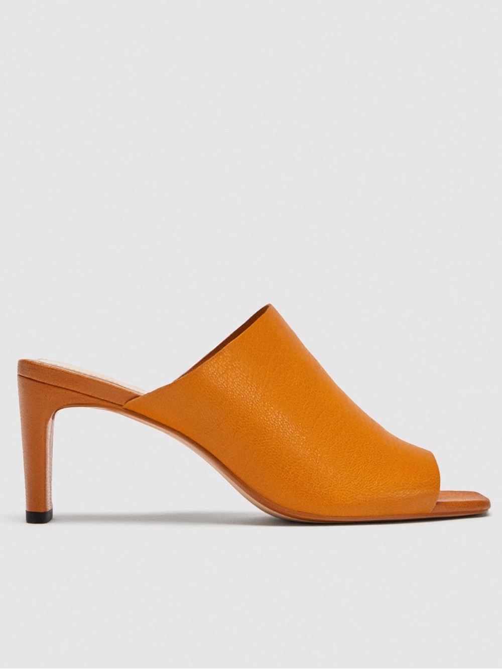 ZARA Women's Orange Open-Toe Leather Mule Heels